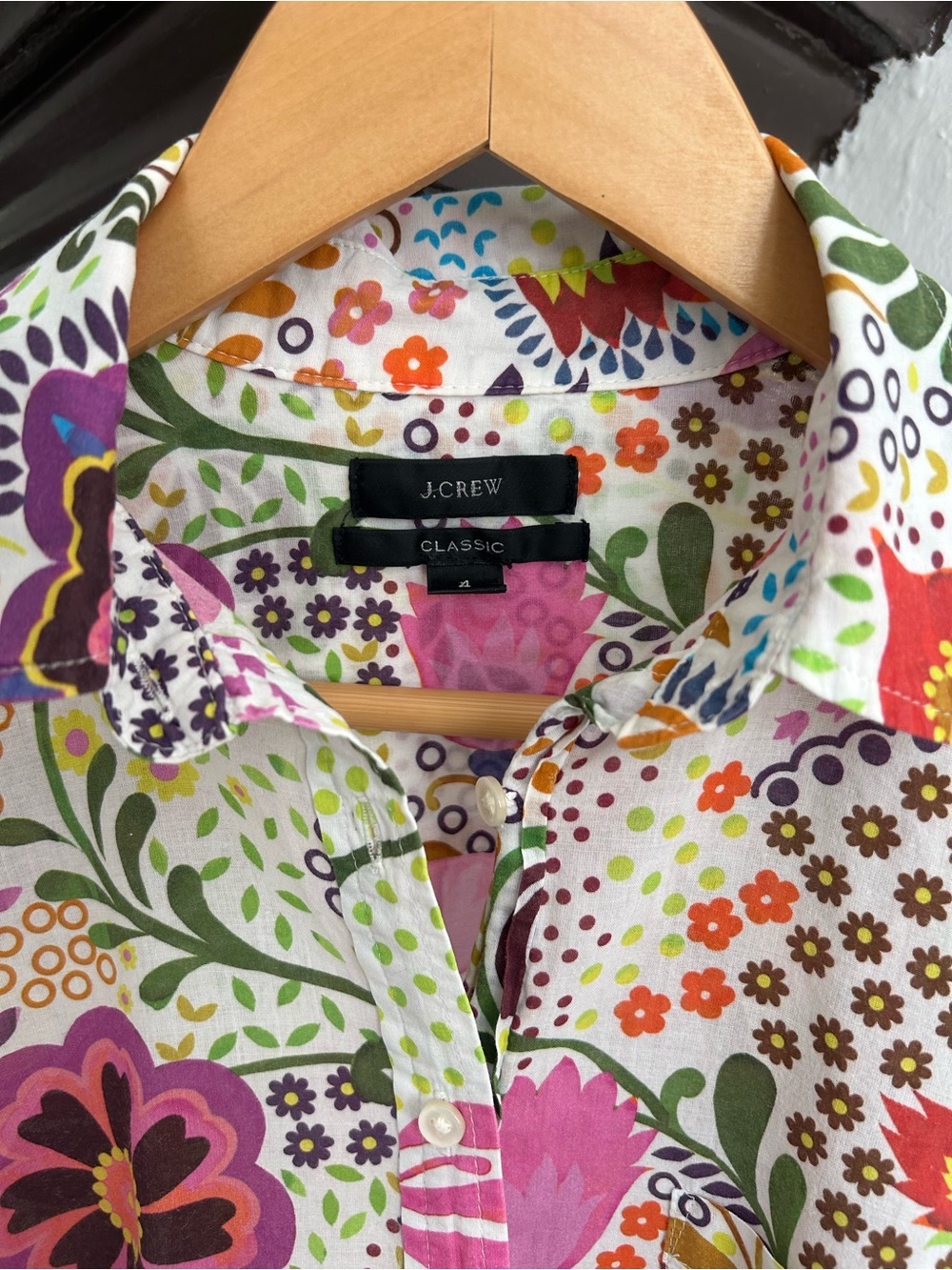 J. Crew Floral Button-Down Shirt in Pink, Green, Orange - Picture 6 of 7